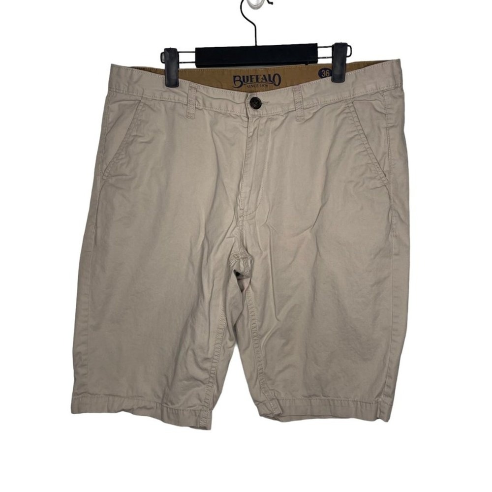Buffalo David Bitton Mens Chino Shorts Tan Khaki Flat Front Size 36 Casual
